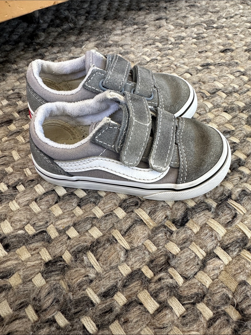 Vans Kids Grey Velcro Skate Sneakers with White Stripe